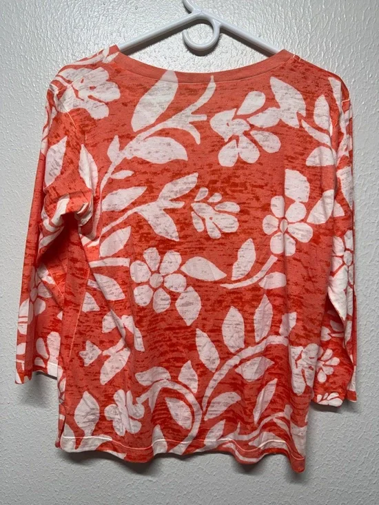 Before & Again Coral Floral Long-Sleeve Semi See-Thru Tee - Picture 2 of 9